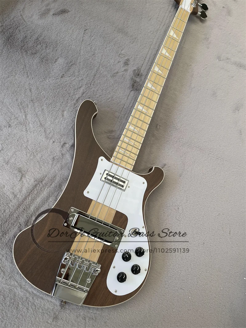 Matte Natural 4 Strings Bass Guitar Maple Neck Though Walnut Fixed Bridge White Pickguard 4003 Bass