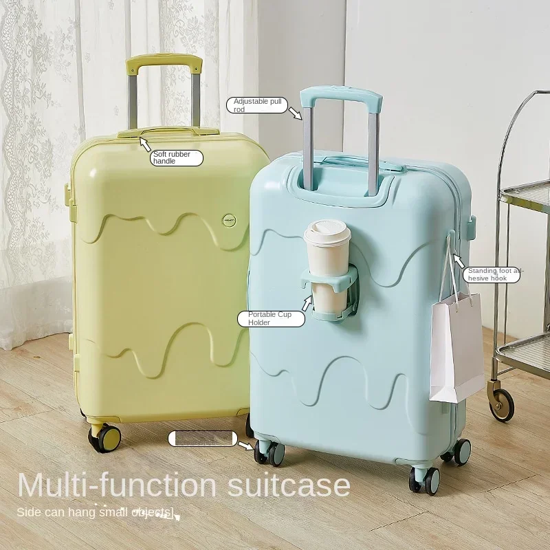 Valise à roulettes multifonctionnelle de type crème glacée pour étudiants, serrure de voyage, valise à roulettes à quatre roues, style mignon, nouveau, 2025