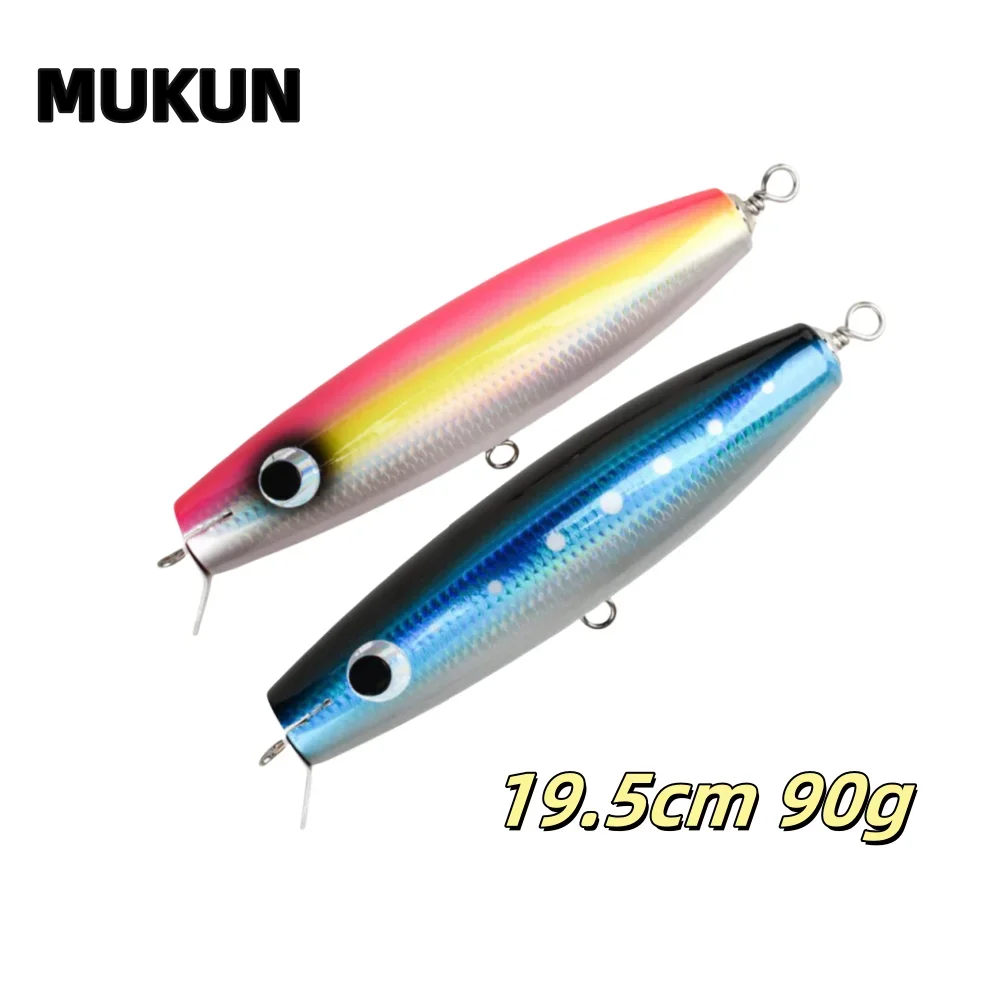 

MUKUN 195mm 90g Trolling Lure Saltwater Fishing Bait Big Game Handmade Wooden Topwater GT Bait Woodend minnow Lure