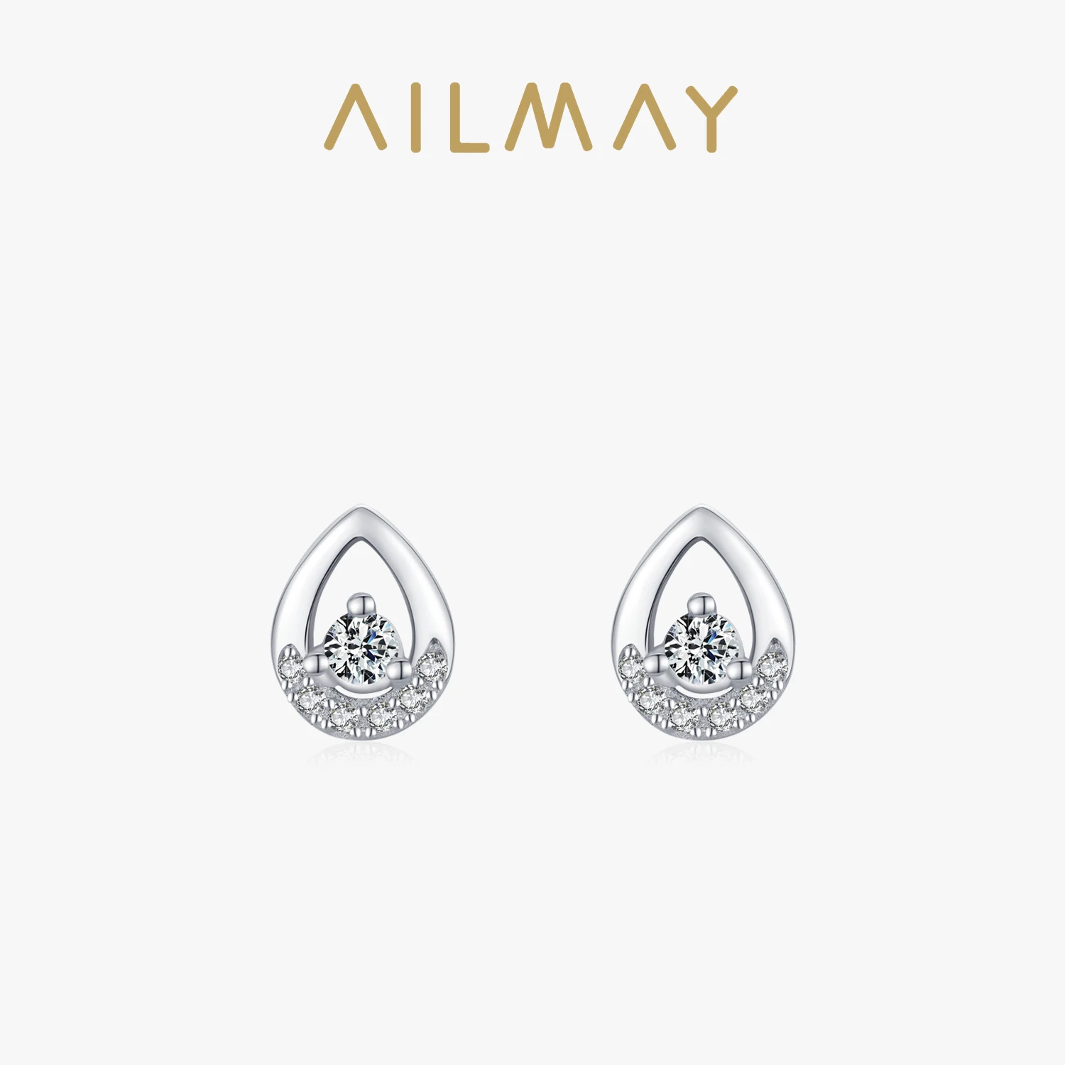 Ailmay Echt 925 Sterling Silber Mode Klar CZ Wasser Tropfen Form Stud Ohrringe Für Frauen Charme Hochzeit Aussage Edlen Schmuck