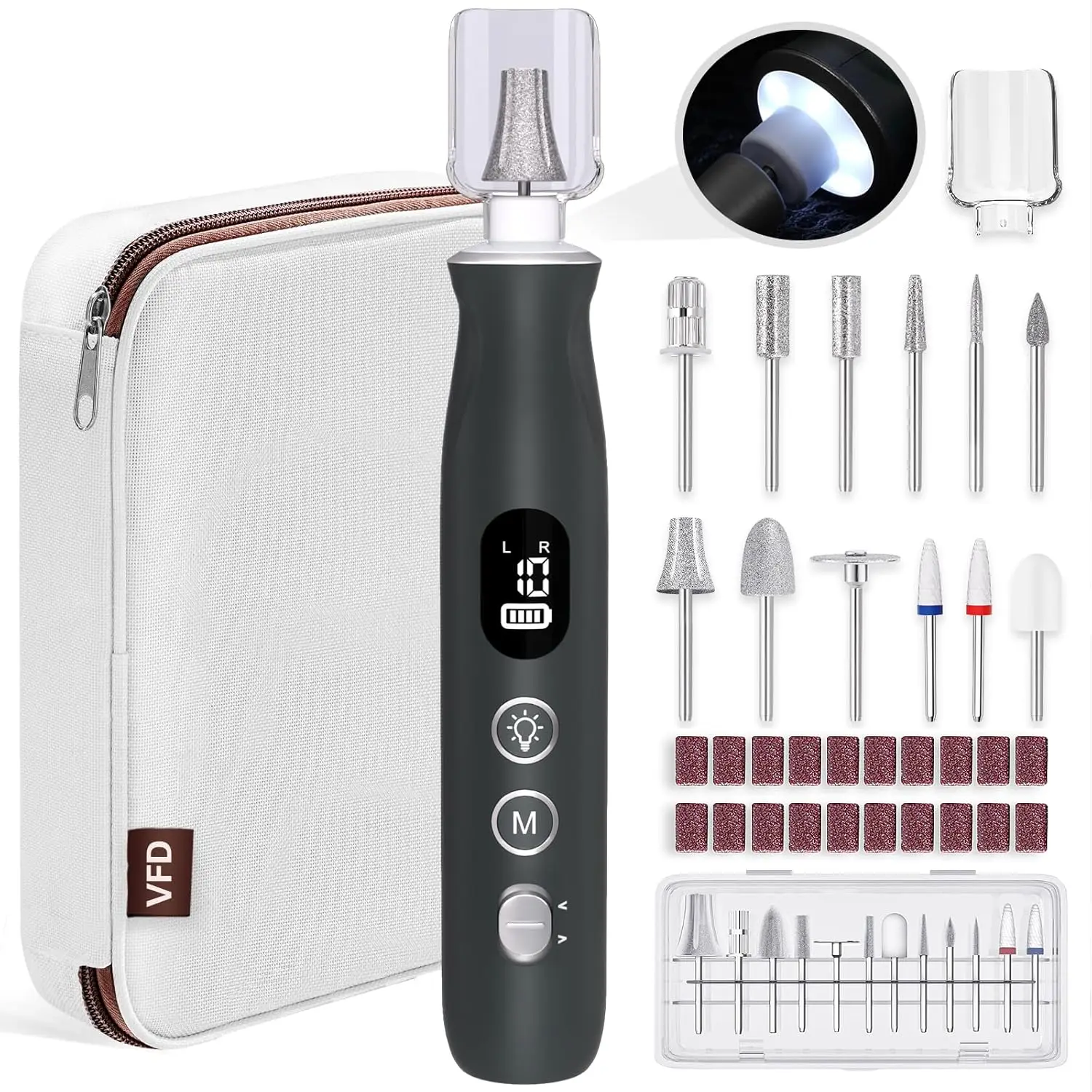 

Cordless 2000mAh Rechargeable Nail Drill, 10 Speeds, 12-in-1 Kit for Thick Toenails & Natural Nails