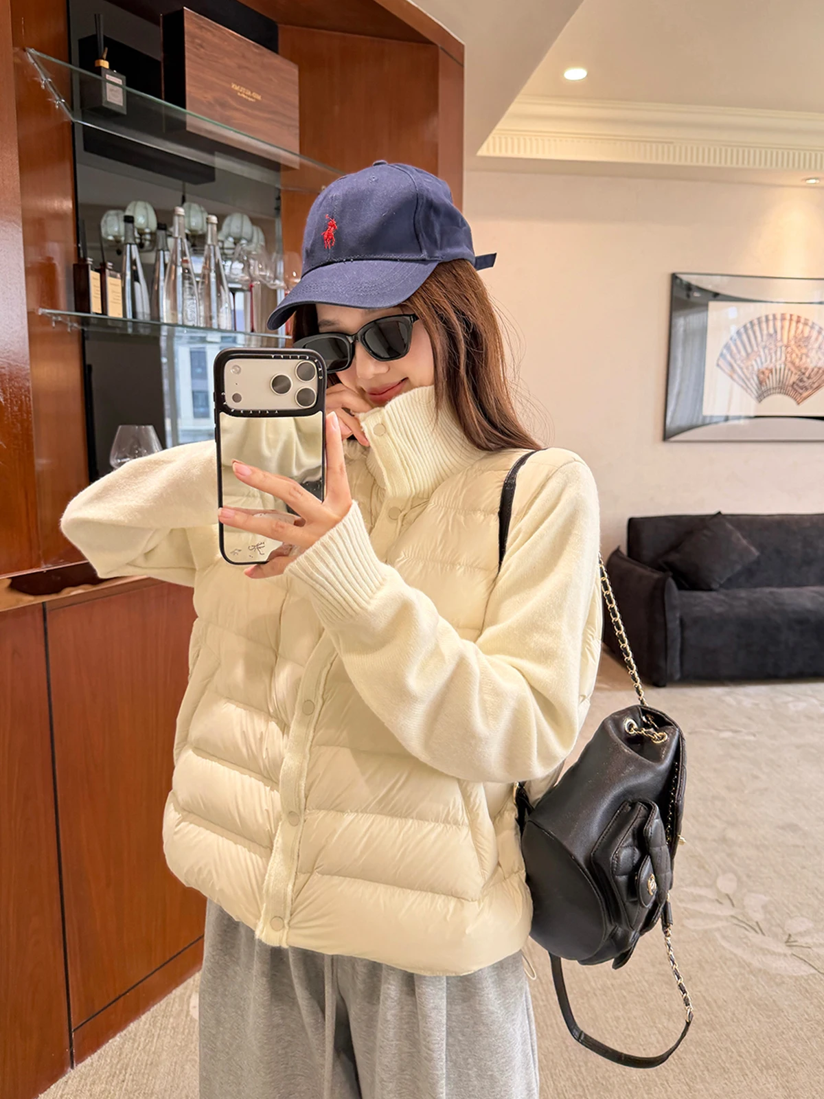 

Women's Knitted Stand Collar Spliced Cotton Jaet Lightweight Warmth Autumn Winter Small Size Faionable Pure Color Coat