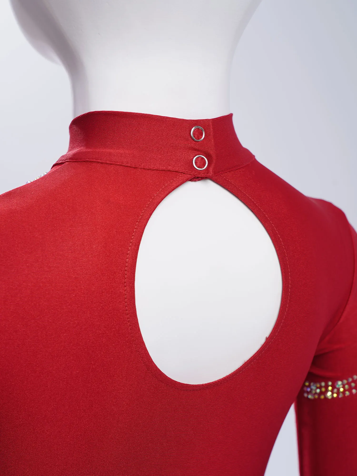 الفتيات اللاتينية ملابس رقص الجمباز فستان طويل الأكمام الراين شرابات تشا تشا تانجو Dancewear الجمباز التزلج أزياء مسرحية