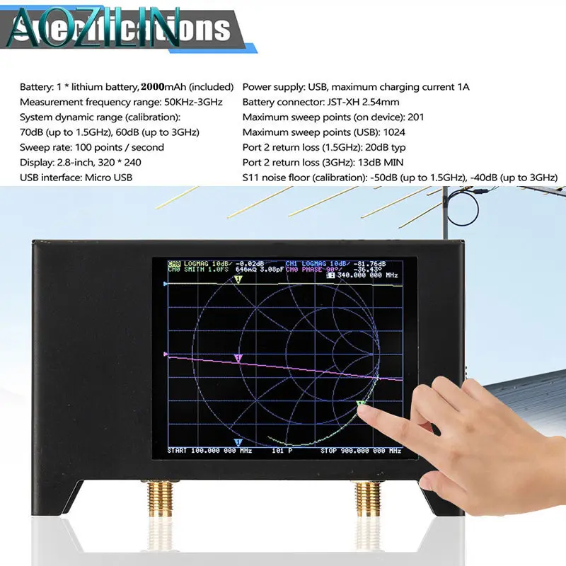 AOZILIN SAA2 V2 3GHz Vector Network Analyzer 50KHz-3GHz HF VNA Antenna Analyzer
