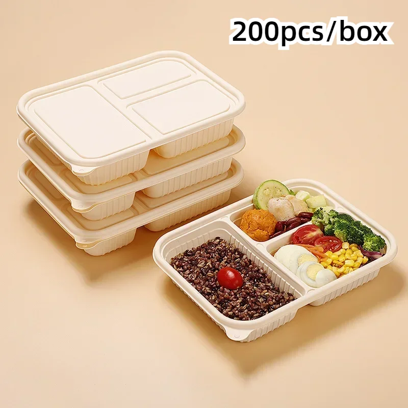 200pcs/box 3/4/5grid Disposable Lunch Box Eco-friendly Degradable Corn Starch Bento Box Partition Takeaway Box Food Containers