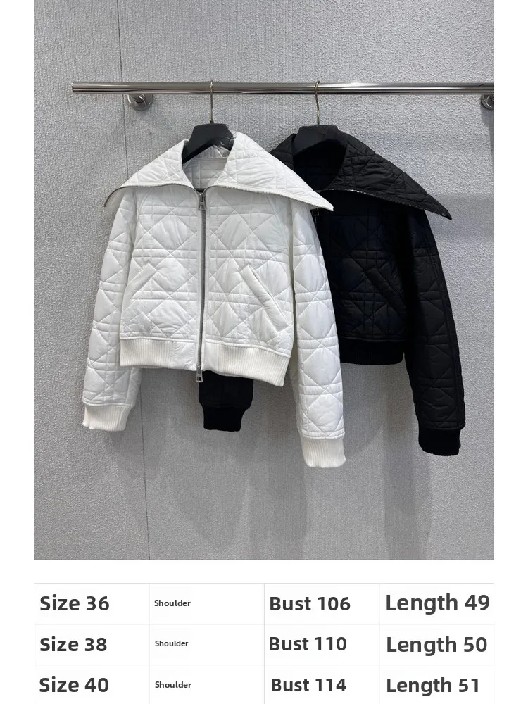 Ele Bee Embroidery Cotton Jaet with Zipper Large Collar Quilted Design Slimming Warmth Women's Faion Commute Wear