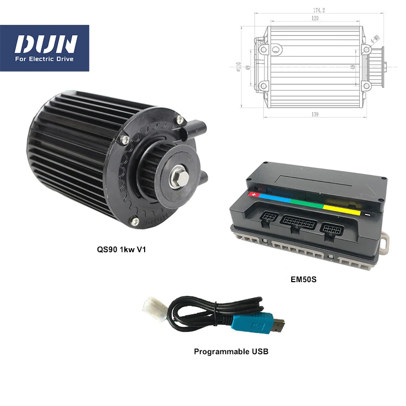 QS90 1KW PMSM Mid Drive Motor 72V 55KMH With EM50S 50A Sine Wave Controller For Electric Scooter