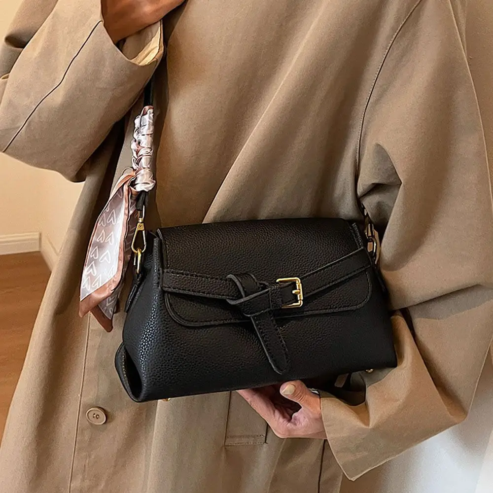 Tas Selempang Kulit PU Kasual Tas Tangan Pita Kecil Bahu Tunggal Tas Kurir Wanita Gaya Korea