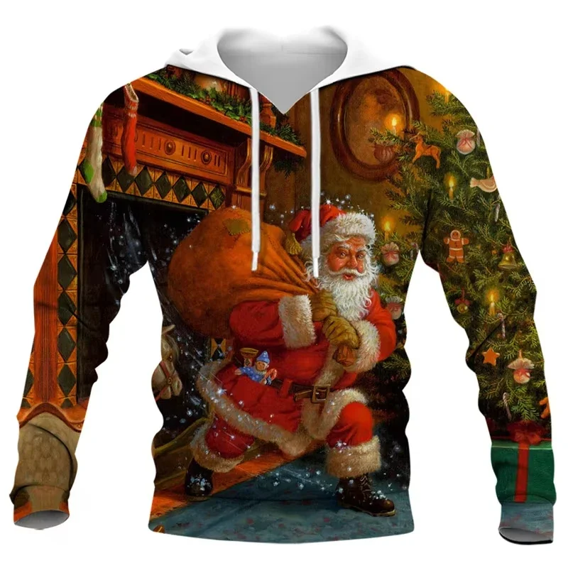 Funny Christmas Men Clothes 3d Printed Santa Claus Men's Hoodie Tops Men's Pullover Long Sleeve Hooded Sweatshirt Unisex Hoodie