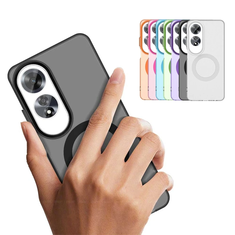 

For OPPO A60 Case Cover OPPO A60 Capas Phone Bumper Armor Transparent Wireless Charging Annular Magnetic Matte Fundas OPPO A60