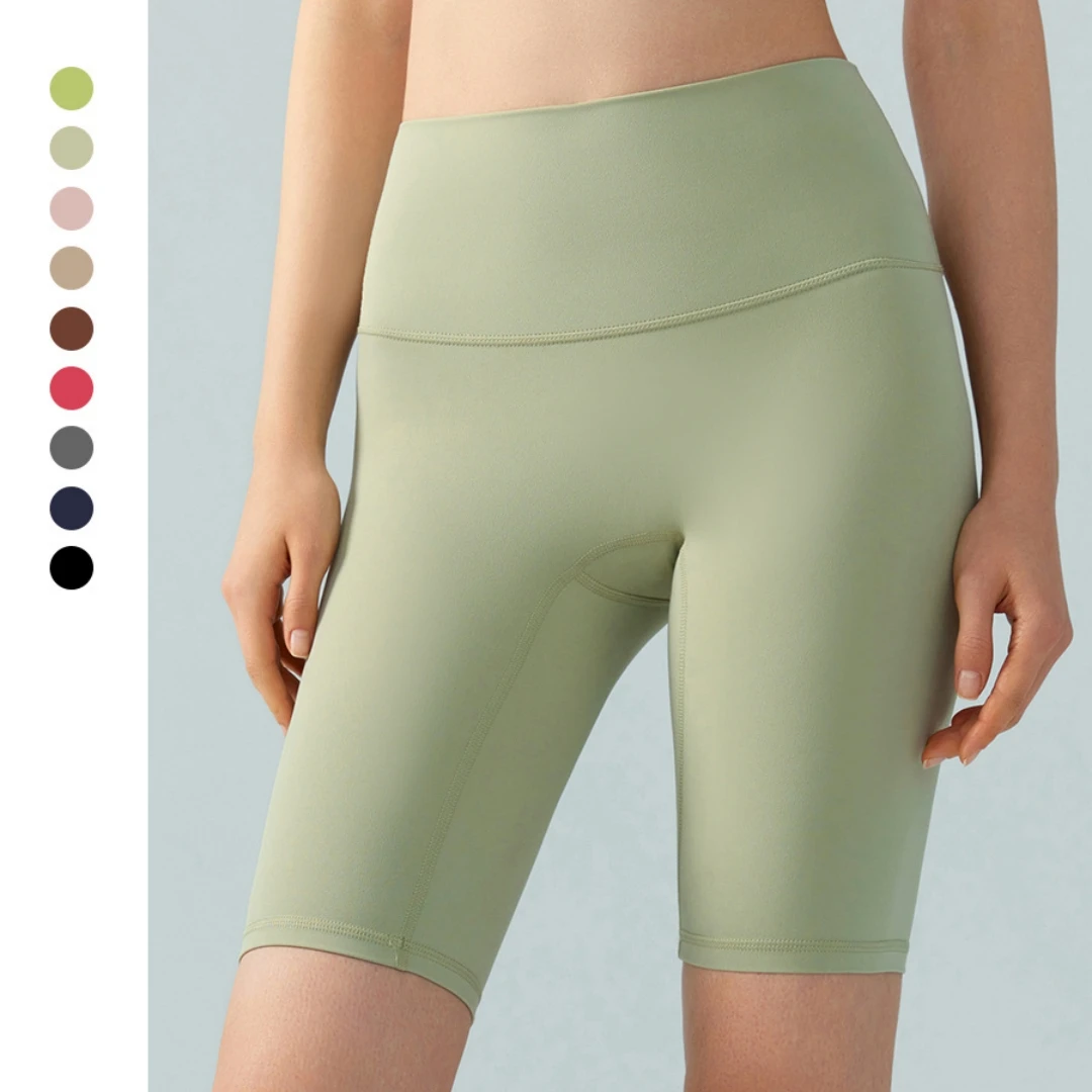 Lycra Nude Sports Shorts Pants for Women Spring/Summer Tight Outwear Fitness Middle Trousers High Waist Hip Lifting Yoga Pants