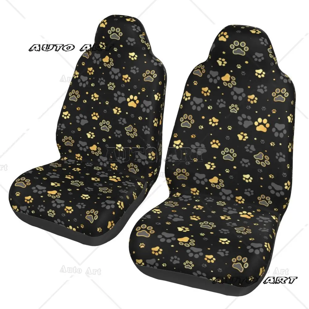 Colorful Dog Paw Print 2PCS Car Front Seat Cover  Suitable for Most Car Models Beautiful Anti Fouling and Elastic Seat Covers