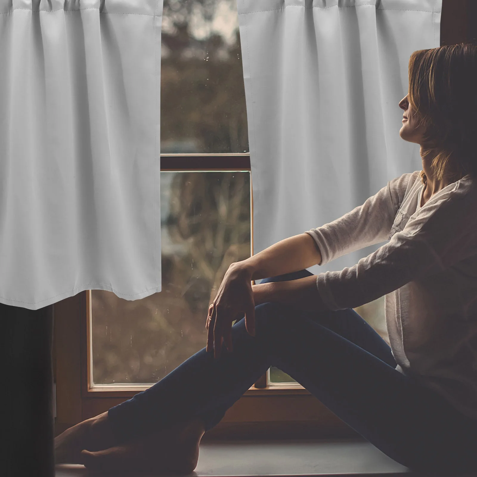 

2Pcs Kitchen Valances Short Curtains Gray Fabric Window Cover Farmhouse Style for Kitchen Bedroom Living Room Decor