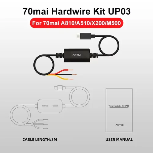Imagen 2 del producto Cable de vigilancia de estacionamiento Original 70mai UP03 para 70mai A810 A510 X800 X200 Omni M500 Kit de cables duros UP03 24H Monitor de estacionamiento