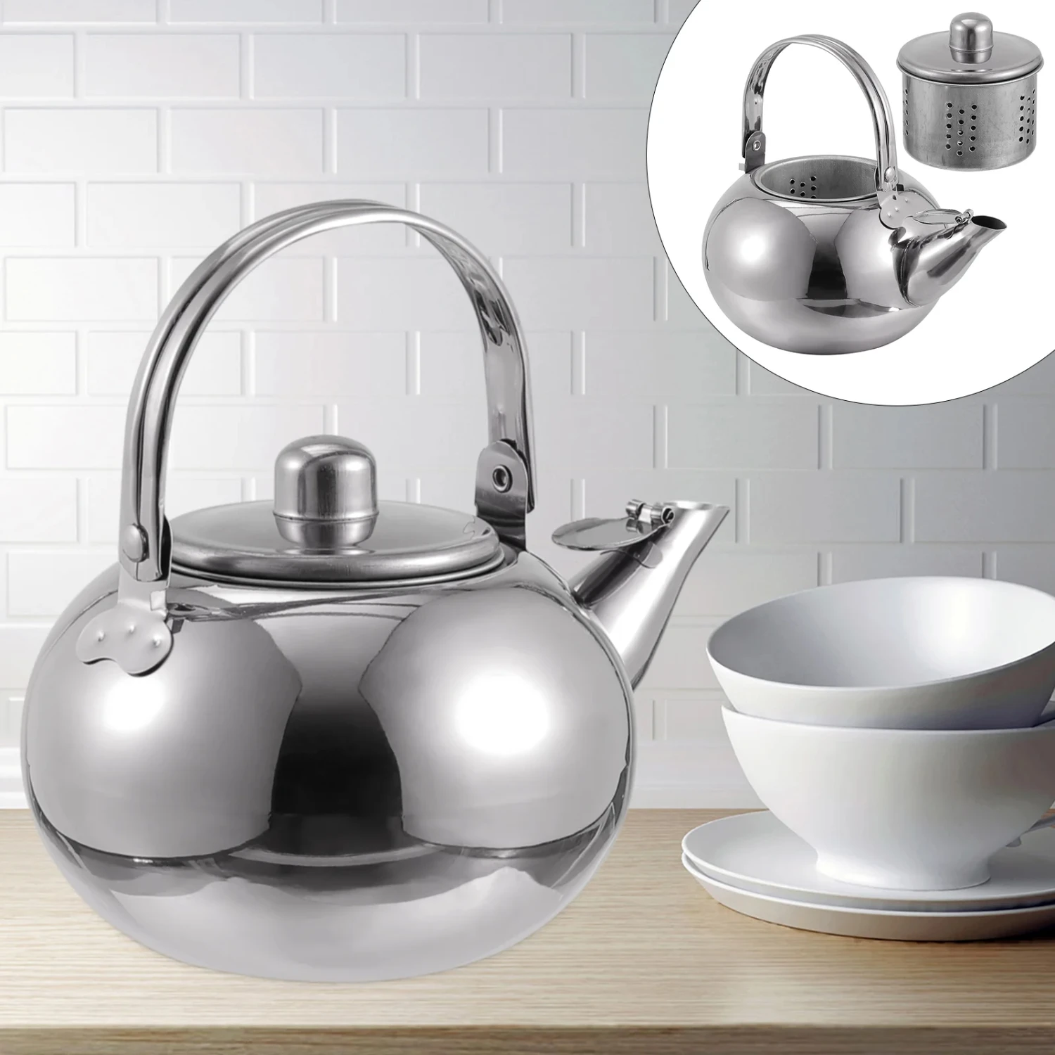 

Elegant Stainless Steel Tea Kettle with Strainer, Large Stovetop Water Boiling Teapot for Serving and Pouring, Versatile Tea Pot