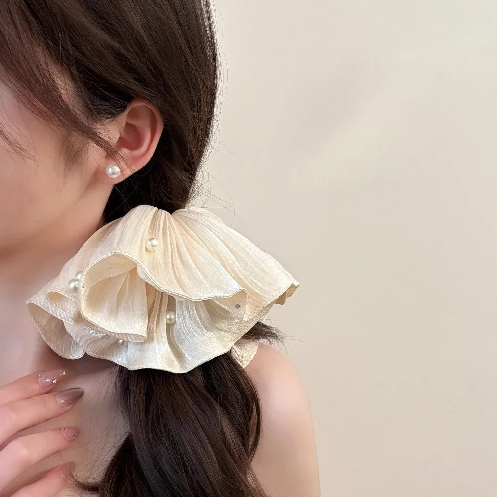 

Imitation Pearl Imitation Pearl Headband Super Fairy with Pleated Texture Mesh Headband Flowing Gauze Large Intestine Hair Ring