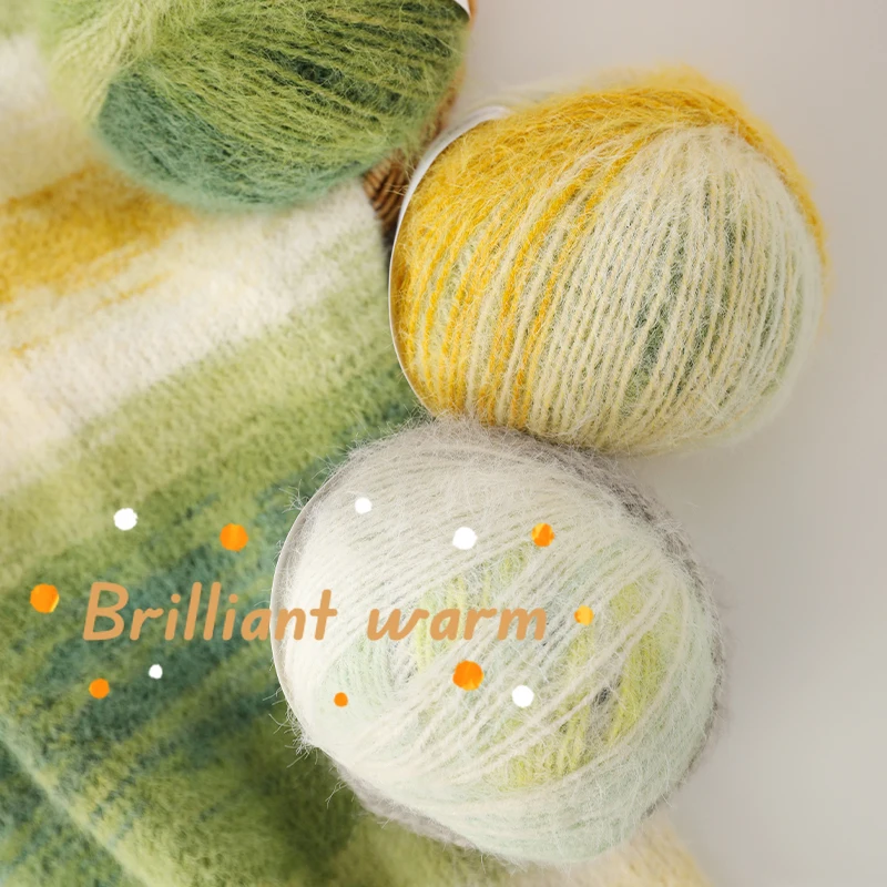 

100g 38% Wool Acrylic Blend Long Pile Yarn，Colorful Gradient Long-haired Worsted Yarn， for Hand Knitting Sweaters Thread 190M