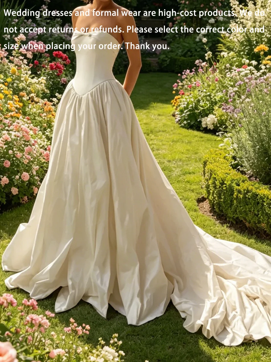 Elegant Strapless Bow Basque Sleeveless Pleat A-Line Bride Wedding Dresses Bridal Gowns Customized