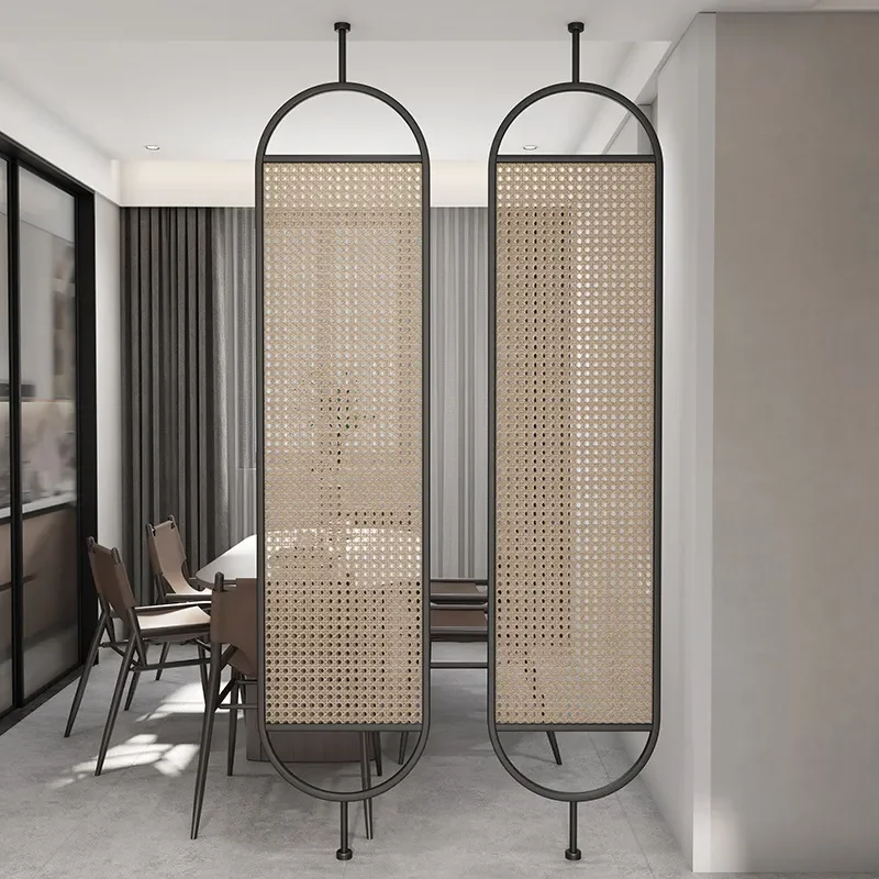 for Light Luxury Creative Glass Screen Office Block Rotatable Restaurant Entrance Chinese Stainless Steel Rattan Partition
