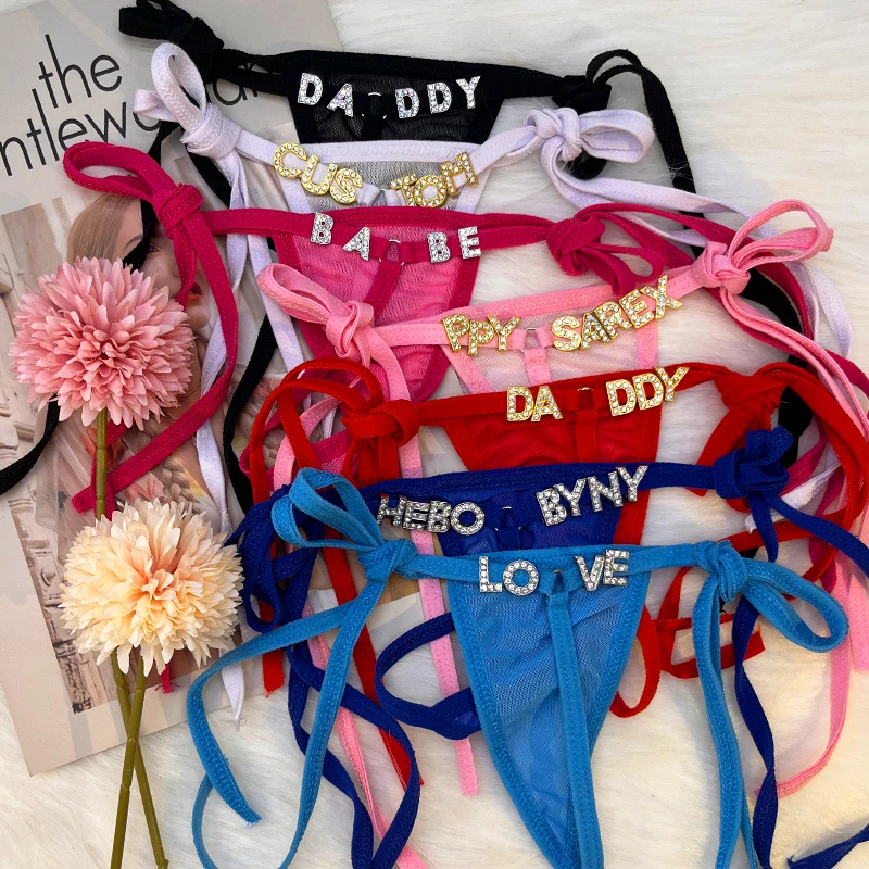 

Сексуальное женское белье на заказ, трусики-стринги, индивидуальные сексуальные трусики со стразами и буквами, поясная цепочка для женщин, сексуальный Tange