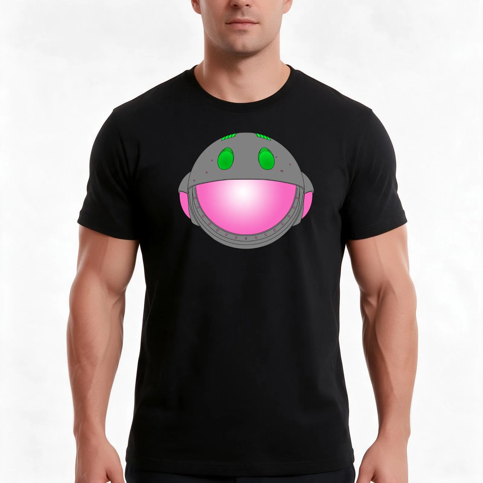 Heavy Metal Spaceship / Starship black outline, colour fill T-Shirt, Summer Casual Cotton Tee, Oversized Streetwear Tops