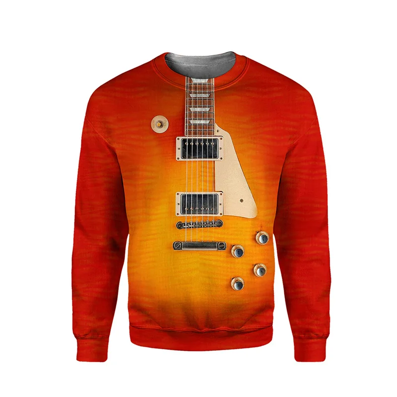 

3D Print Guitar Piano Drums Hoodie Men Long Sleeves Sweatshirt Muisc Instruments Pattern Pullovers Kids Round Neck Hoodies