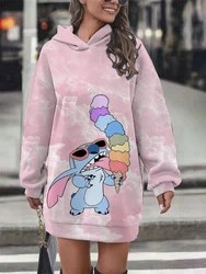 Women's spring and autumn Disney printed Stitch cartoon women's street casual fashion sweater dress new long-sleeved hoodie dres