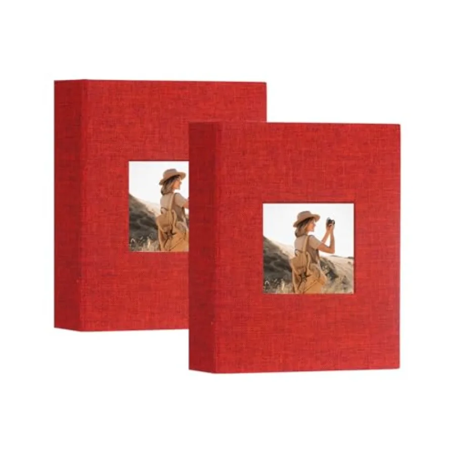 Mini Photo Album 4x6 50 Pockets 2 Pack, Linen Cover with Front Window Album Each Holds 52 Vertical Photos for Family Wedding Ba