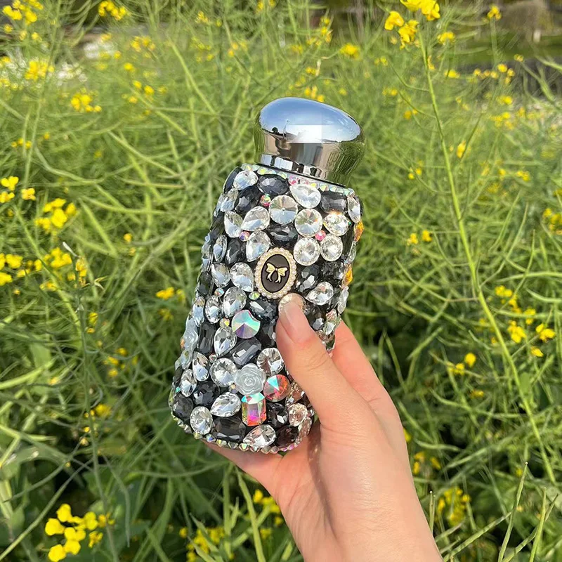 Portable Travel Vacuum Water Bottle Mini Pocket Cup Sparkling Rhinestone Stainless Steel Insulated Cup With Butterfly Animal Mug