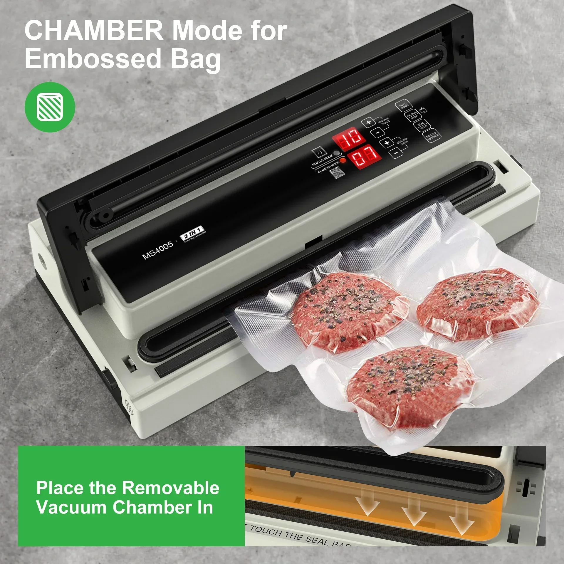

Коммерческая вакуумная упаковочная машина MAGIC SEAL MS4005, вакуумная упаковочная машина для мяса, совместимая с майларовыми пакетами, вакуумный упаковщик