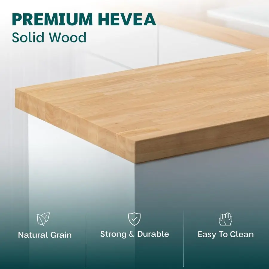 Hevea Solid Wood Butcher Block Table Top, Desk top, Unfinished Butcher Block Countertop for DIY Desktop Kitchen Countertop, 4ft