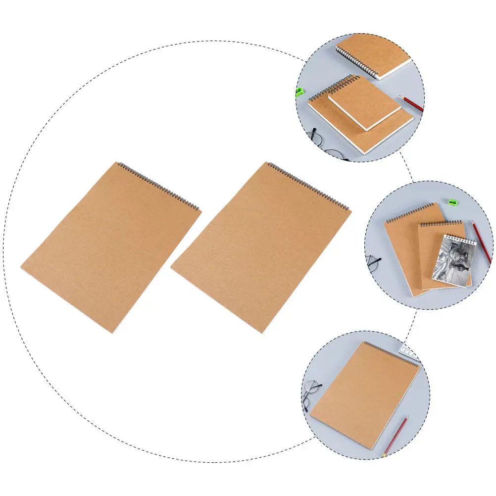 2Pcs Coil Bound Sketch Book 360 Degree Rotate Blank Pages Thick Paper No Bleed Portable for Drawing Painting Writing Journaling