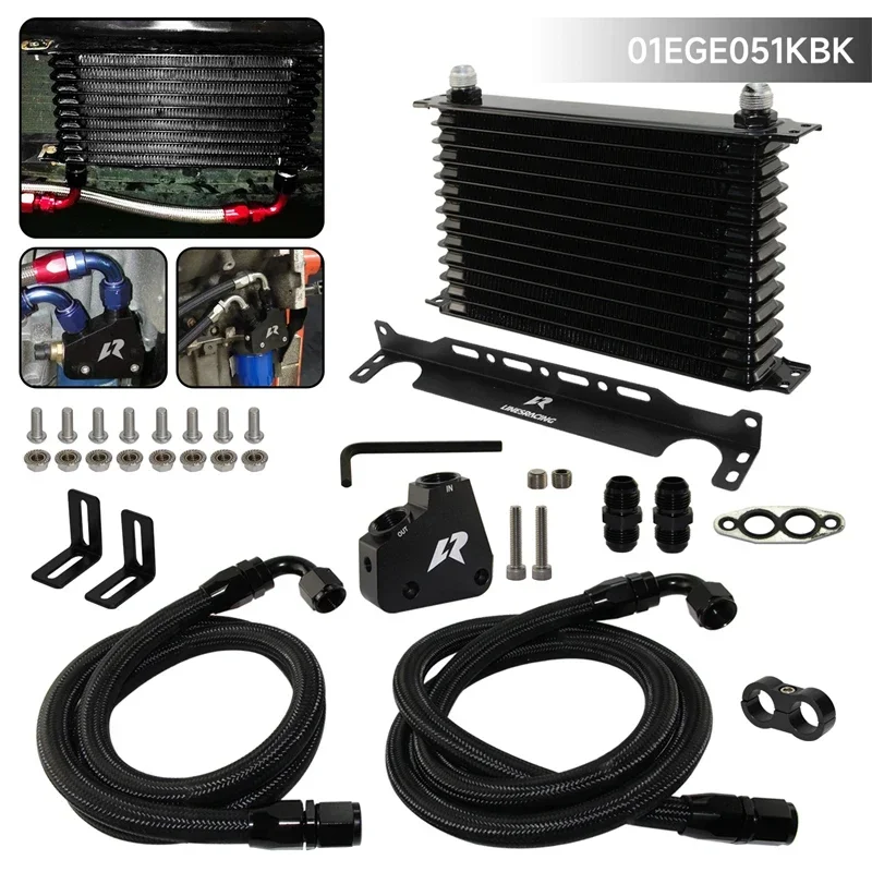 AN10 10/13/15 Row Oil Cooler w/ Bracket Kit For Chevrolet Corvette C5 C6 C7 1997-2004 LS1 LS2 LS3 LS6 LS7 LS9 Adapter Black