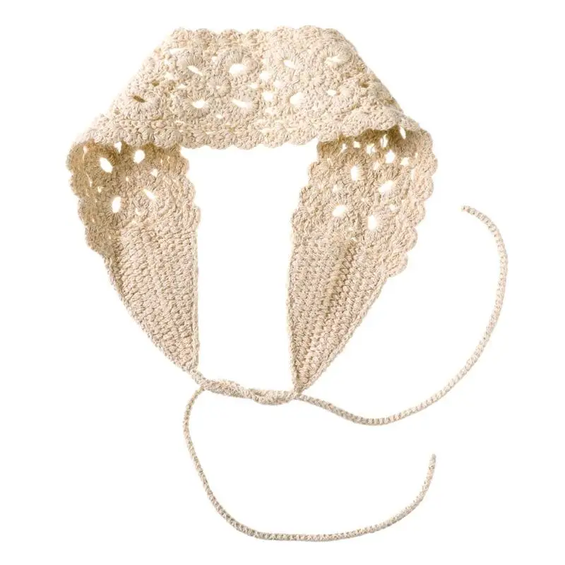 

A52E Ажурные цветочные ленты для волос, вязаные крючком, мягкие повязки для волос, женские банданы, головные уборы