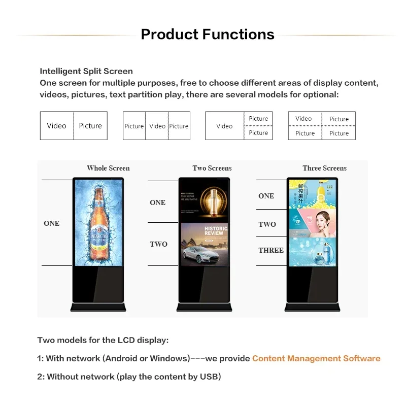 New Elegant Floor Standing Digital Signage and Display Wifi Lcd Screen Totem Kiosks 55 Inch Indoor Advertising Playing Equipment