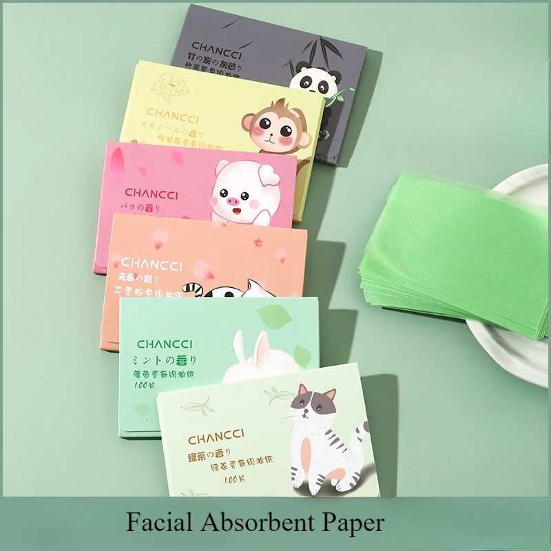 100pcs/Bag Face Absorbent Paper Green Tea Wipe Oil Removal Absorbing Sheet Matcha Oil Control  Face Blotting Papers Wholesale