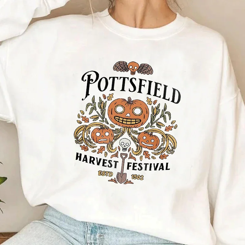 Pottsfield Harvest Festival Sweatshirts Woman Autumn Harvest Vegetables Fall Graphic Hoodie Pullover Halloween Goth Clothing