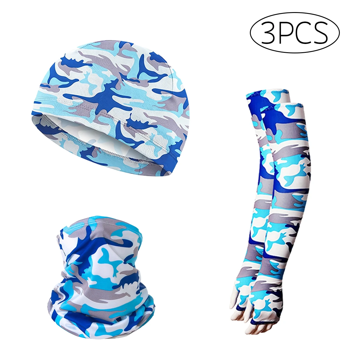 3PCS Cycling Beanie Men Cap Sunscreen Sleeves Sport Set Women Hat Camouflage Quick-Dry Elastic Bicycle Fishing Sports Wears
