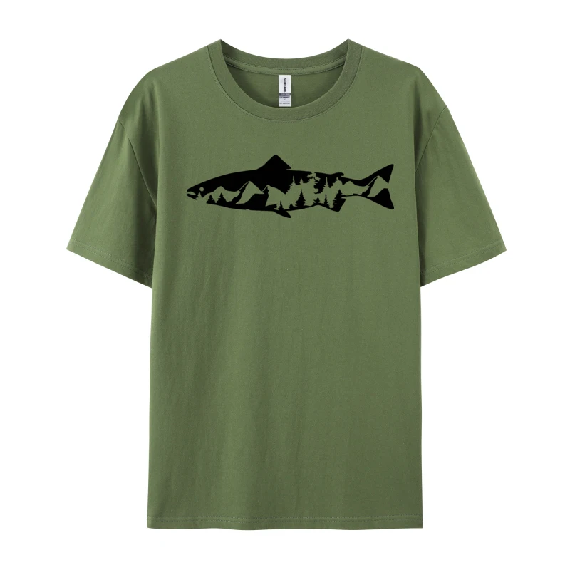 Fish Mountain Top T-Shirts Forest 3D Printed Ancient Outdoor T-Shirt Premium Cotton Men's Short Sleeve Tees Funky Tee-Shirts