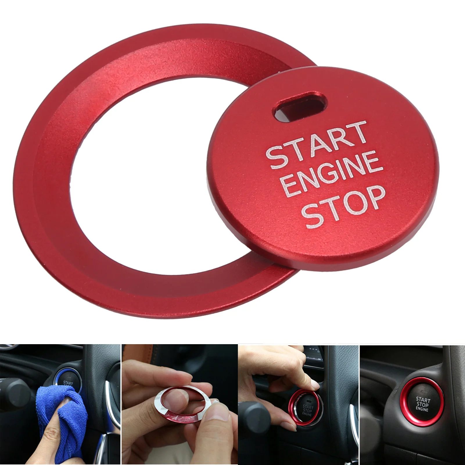 Engine Ignition Start Stop Button Cover Ring Red Replacement For Hyundai Elantra 2015-2020