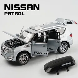 1:32 Nissan Patrol lega Diecast Y62 modello di auto giocattolo con cremagliera da viaggio suono e luce tirare indietro collezione di veicoli giocattoli per bambini