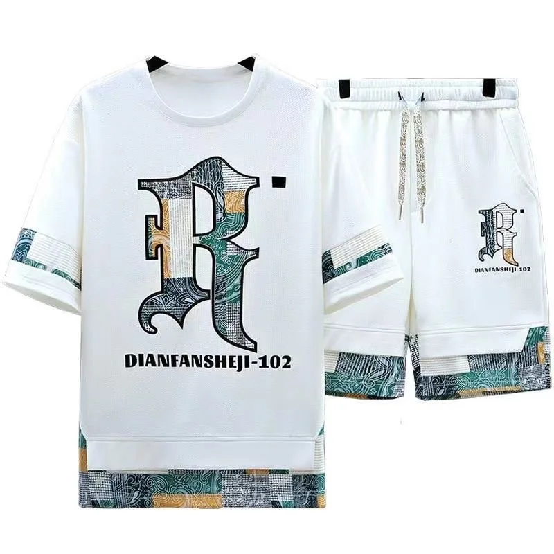 2024 Summer New Fashion Trend Printed Short Sleeve Shorts Sports Suit Men\'s Casual Relaxed Comfortable Breathable Two-Piece Set