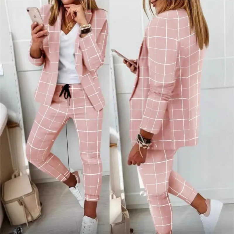 2025 المرأة 2 قطعة مجموعة دعوى معطف ربيع جديد مكتب غير رسمي الإناث دعوى مجموعة كاملة الأكمام دعوى أعلى السراويل الطويلة ضئيلة النساء الملابس #1