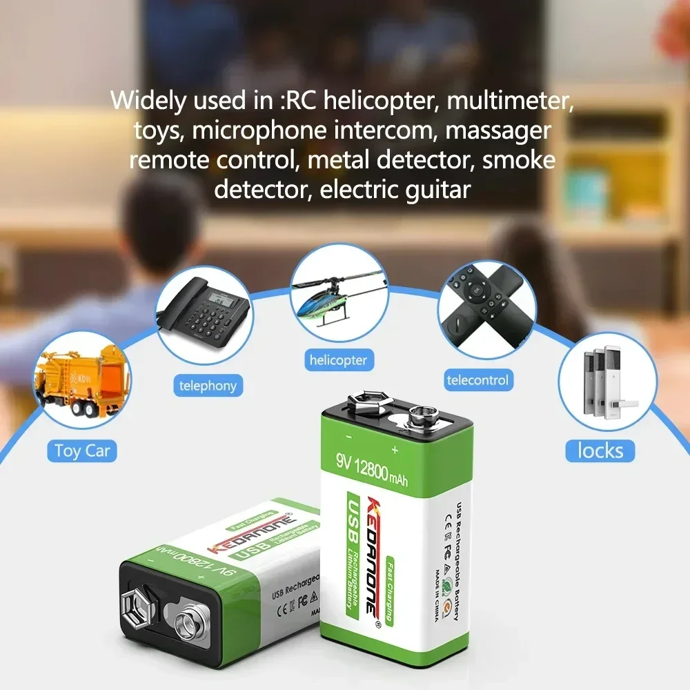 New 9V Rechargeable Battery 12800mAh Micro USB Lithium Batteries for Multimeter Microphone Toy Remote Control KTV Li-ion Battery
