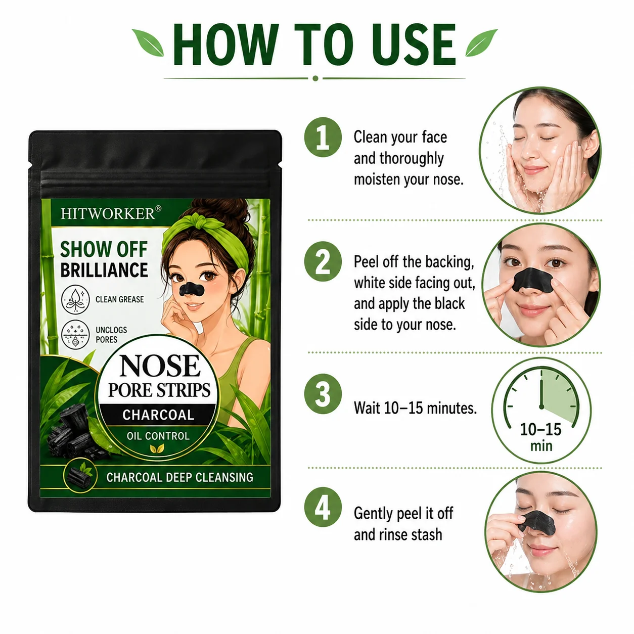 24pcs Charcoal Nose Pore Strips Blackhead Remover for Oil Control Deep Cleansing Pore Cleaner Skin Care view 6