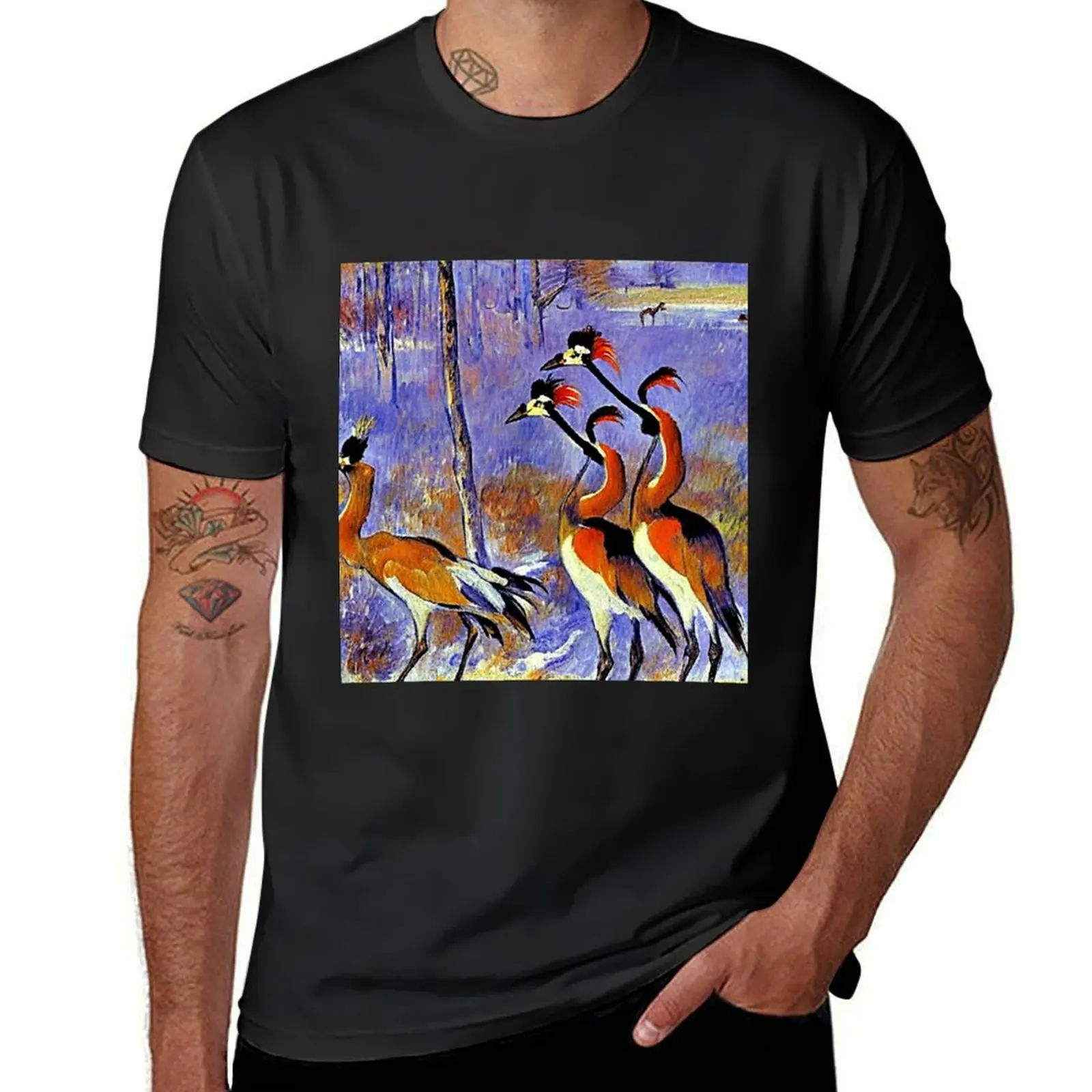 Crowned Cranes in winter T-Shirt korean fashion aesthetic clothes graphics oversized mens big and tall t shirts