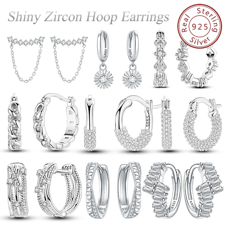 

New 925 Silver Circle Hoop Earrings Shiny Zircon Geometric Oval Elegant Earrings for Women Anniversary Classic Fine Jewelry Gift