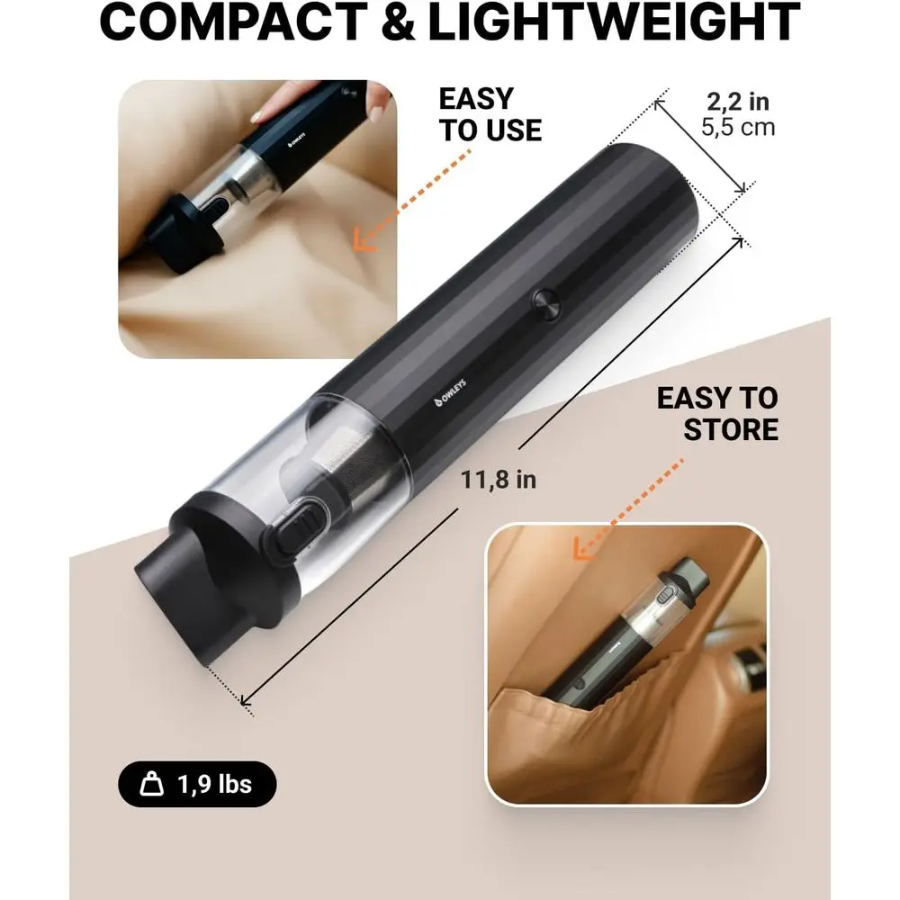 مكنسة كهربائية محمولة للسيارة باللون الأسود الصلب