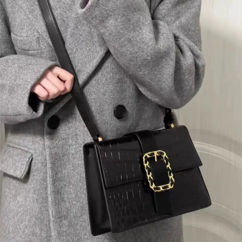

Retro Faux Crocodile Tote Bag Women Square Leather Buckle Exquisite Shoulder Bags Ladies Fashion Luxury High End Crossbody Bag