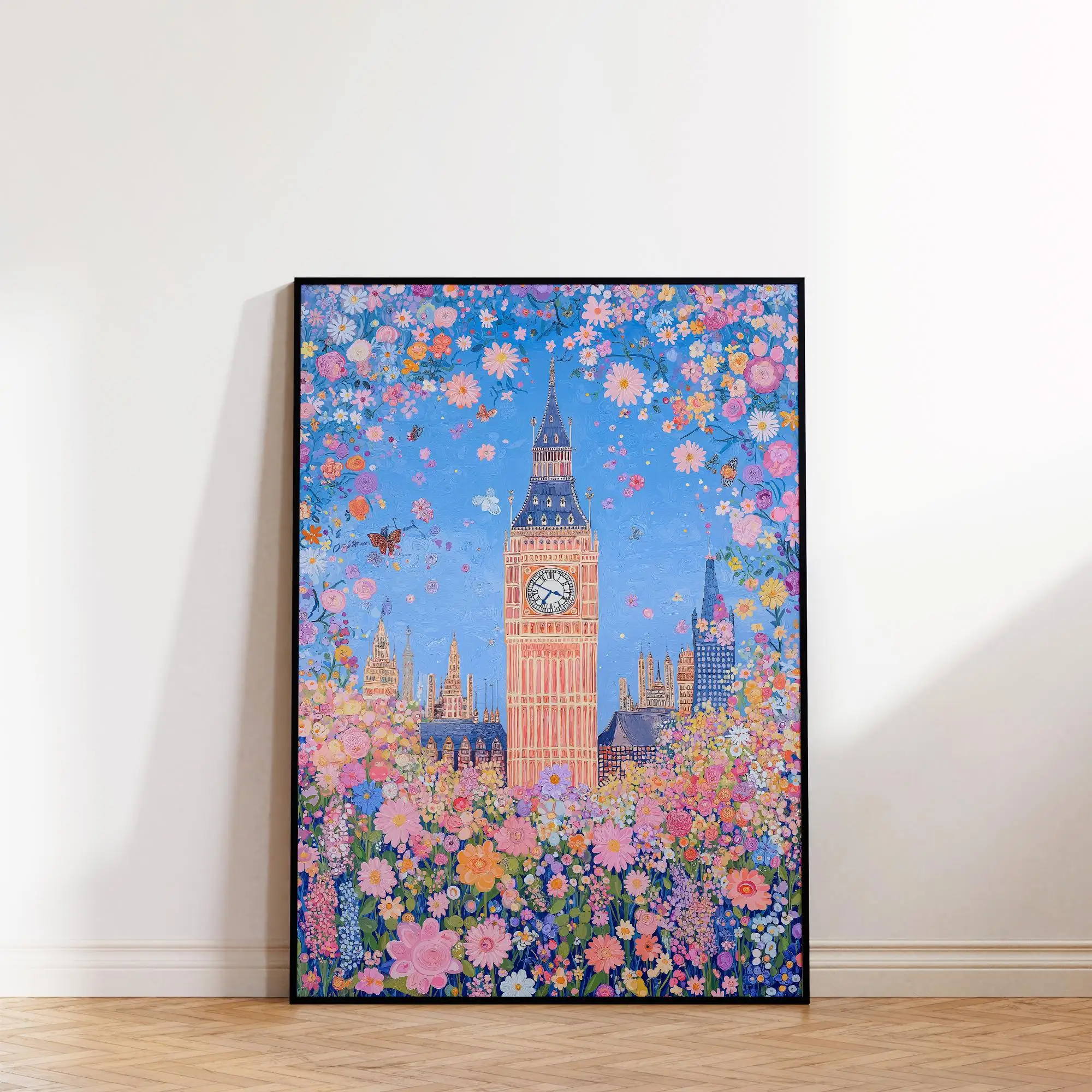 1pc Modern Cityscape Travel Mural Pink Flowers Nature Landscape Buildings Art Poster European City Mural Unframed Home Decor view 6